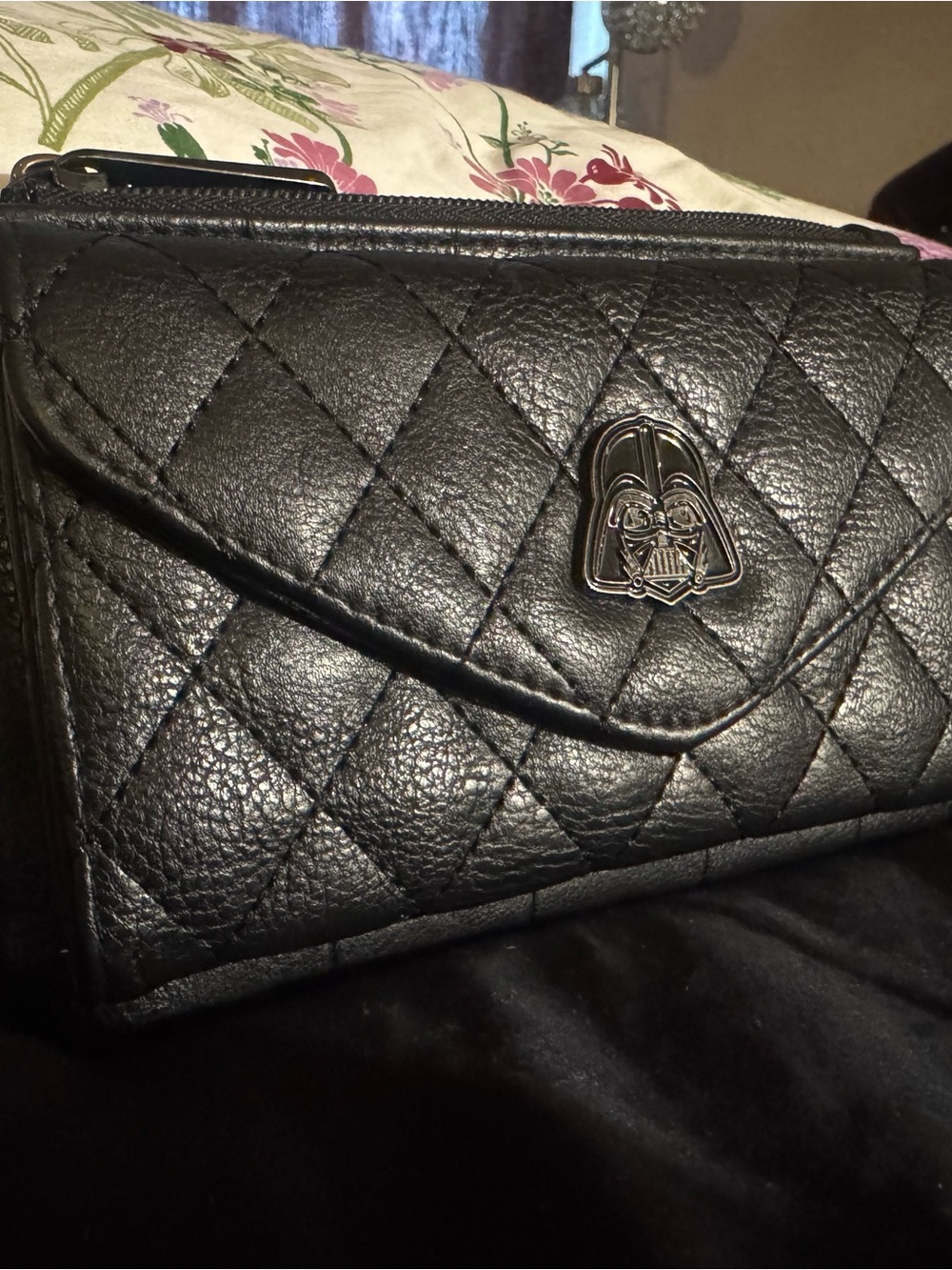 Disney Black Quilted Wallet with Silver Darth Vader Emblem
